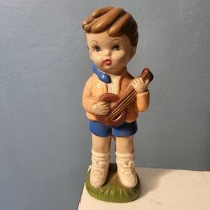 Singing Boy Playing the Banjo or Mandolin~Marked "JB 1978" on Bottom